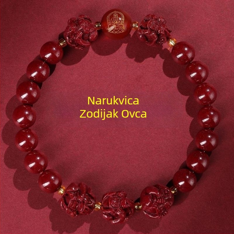 Unisex etno narukvica od cinnabara sa životinjskim zodijakalnim dizajnom, otporna na radijaciju, prilagodljiva