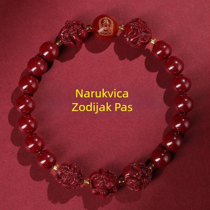 Unisex etno narukvica od cinnabara sa životinjskim zodijakalnim dizajnom, otporna na radijaciju, prilagodljiva