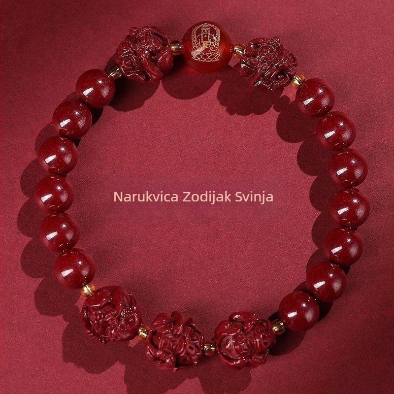 Unisex etno narukvica od cinnabara sa životinjskim zodijakalnim dizajnom, otporna na radijaciju, prilagodljiva