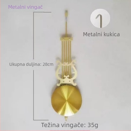 Zidni sat s kvarcnim mehanizmom i pendulom – kućište i brojčanik od smole, napajanje na baterije, za dnevni boravak