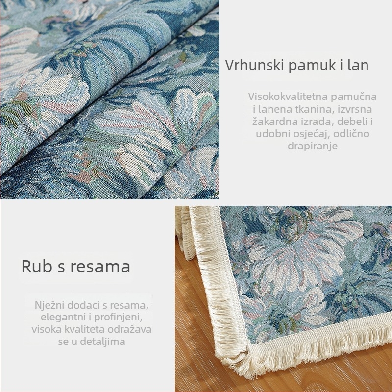 Pastoralni dekorativni dugi runner za stol od debele tkanine koja imitira pamuk i lan, s resicama uz rub, pogodna za kućnu uporabu ili pokrivač za TV ormarić