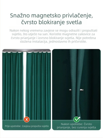Kompaktan set zavjesa s magnetskim zatvaranjem, otporan na vjetar i propuštanje svjetla (par) s kukicama, klipom i trakom