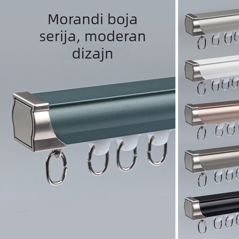 Sustav šina za zavjese s dvostrukom šinom, bočno gornje montiranje, aluminijska legura, prilagodljiv, moderan minimalistički stil