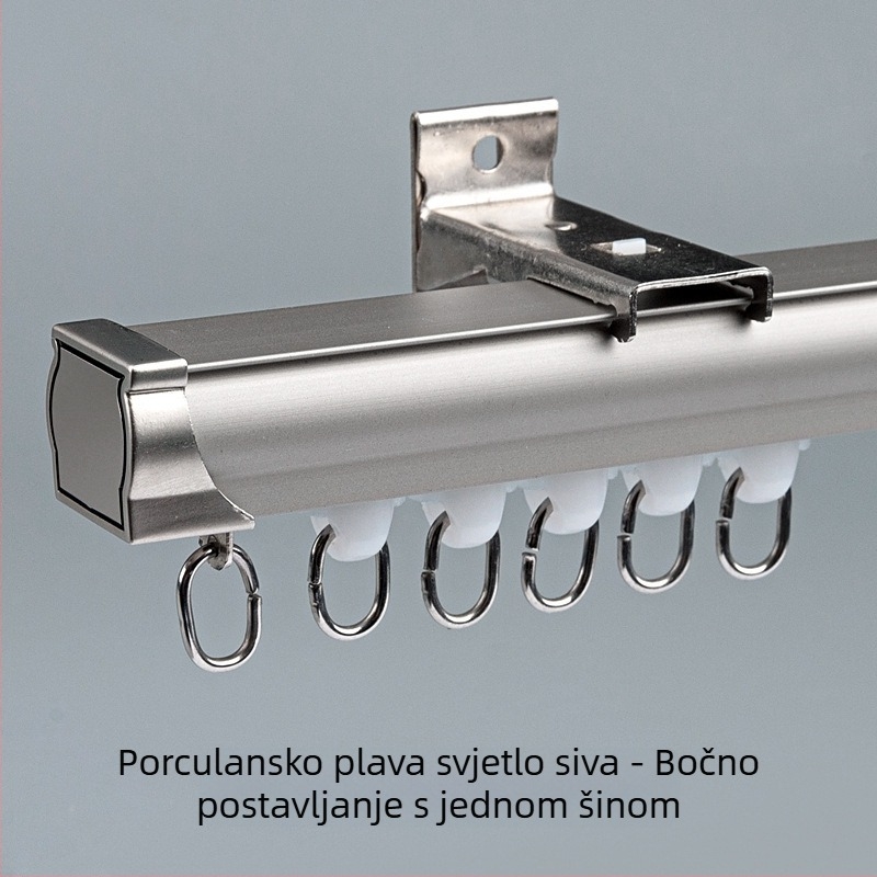 Sustav šina za zavjese s dvostrukom šinom, bočno gornje montiranje, aluminijska legura, prilagodljiv, moderan minimalistički stil