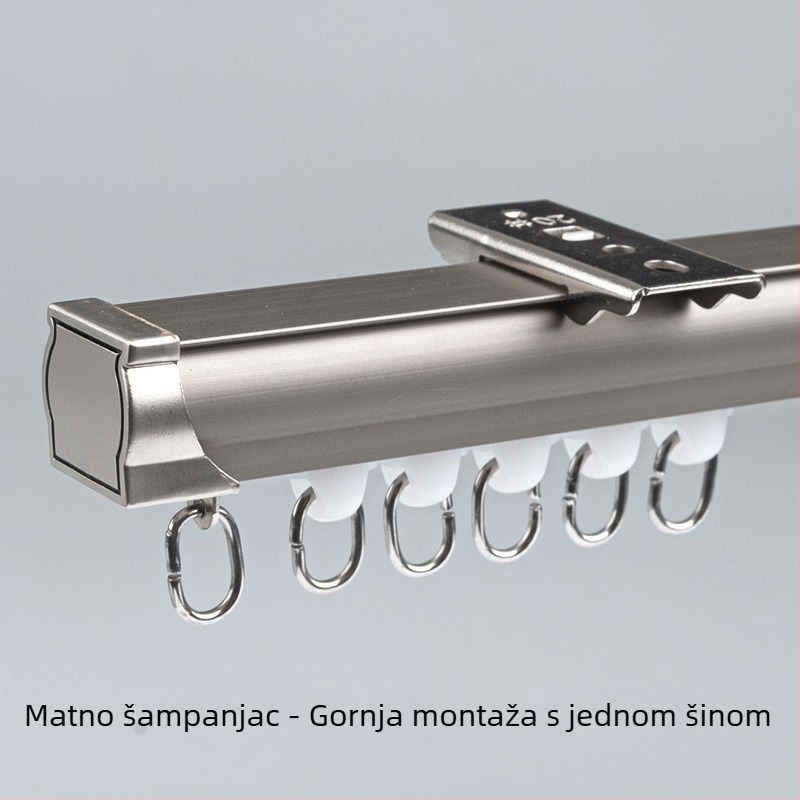 Sustav šina za zavjese s dvostrukom šinom, bočno gornje montiranje, aluminijska legura, prilagodljiv, moderan minimalistički stil