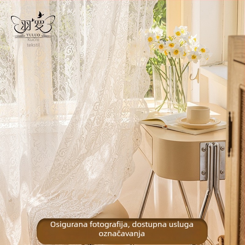 Romantična francuska čipkasta zavjesa od gaze, biserno bijela, završena tkanina za sobu princeze, s otvorima za kukice