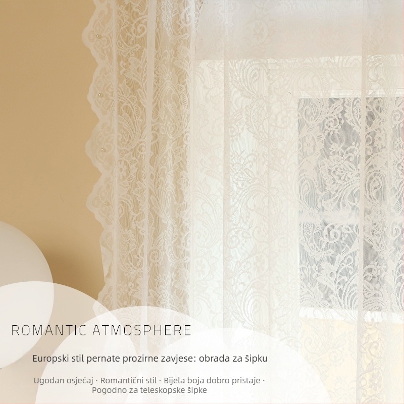 Romantična francuska čipkasta zavjesa od gaze, biserno bijela, završena tkanina za sobu princeze, s otvorima za kukice