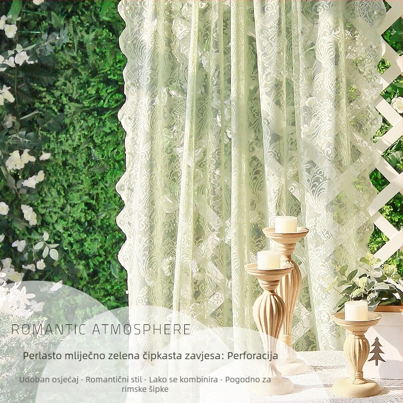 Romantična francuska čipkasta zavjesa od gaze, biserno bijela, završena tkanina za sobu princeze, s otvorima za kukice