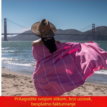 Turski pamučni ručnik za plažu s resicama, prugast