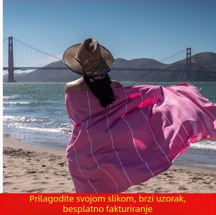 Turski pamučni ručnik za plažu s resicama, prugast