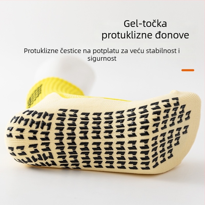 Nogometne čarape, jesen–zima, srednje duljine, đon s ljepilom i dnom s ručnikom, protuklizne, upijaju znoj