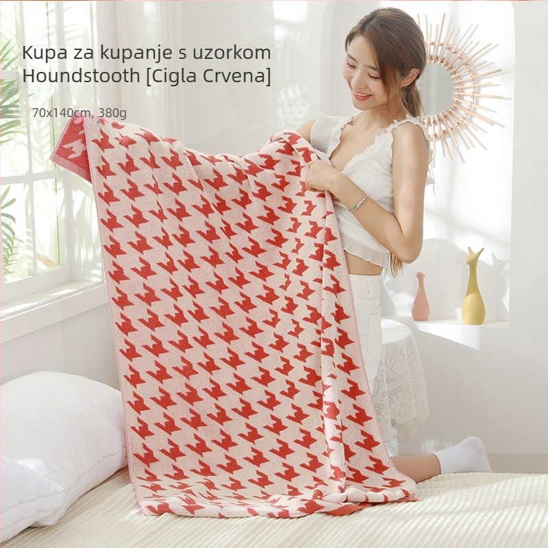Kupaonski ručnik s šahovnicastim uzorkom, 100% pamuk, Jacquard tkanina, 300-400 g, pređa 32