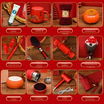 Keramička izolirana šalica i ručnik - poklon set, etnički stil, za vjenčanja i poslovne darove