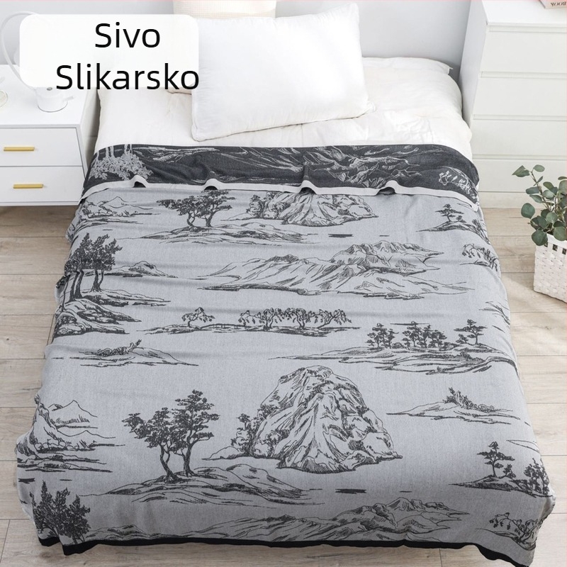 Pled od bambusovih vlakana s geometrijskim uzorkom, ljetna lagana deka, reaktivno bojanje, težina ispod 1 kg
