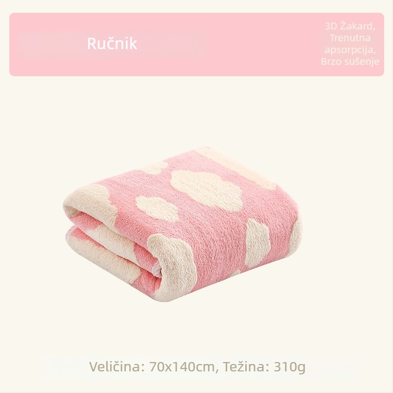 Četverodjelni set za parove: kućne ogrtače i ručnike od koralnog flisa s jacquard uzorkom oblaka