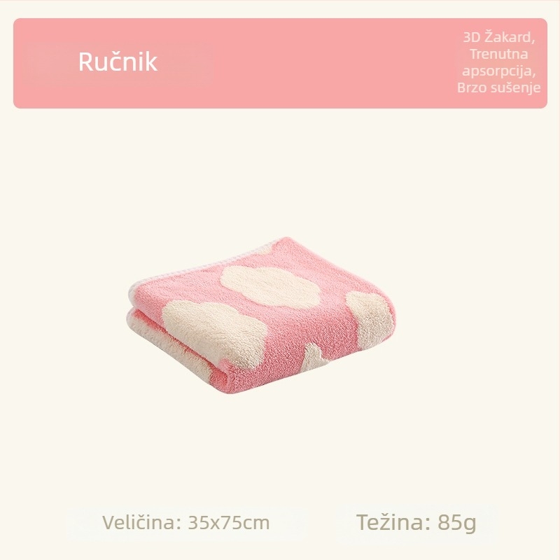 Četverodjelni set za parove: kućne ogrtače i ručnike od koralnog flisa s jacquard uzorkom oblaka