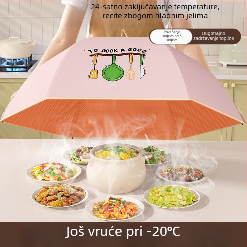 Sklopivi izolirani poklopac za hranu za kućnu upotrebu, model 2025, otporan na prašinu, drži ostatke toplima, toplinska izolacija s aluminijskom folijom + okvir