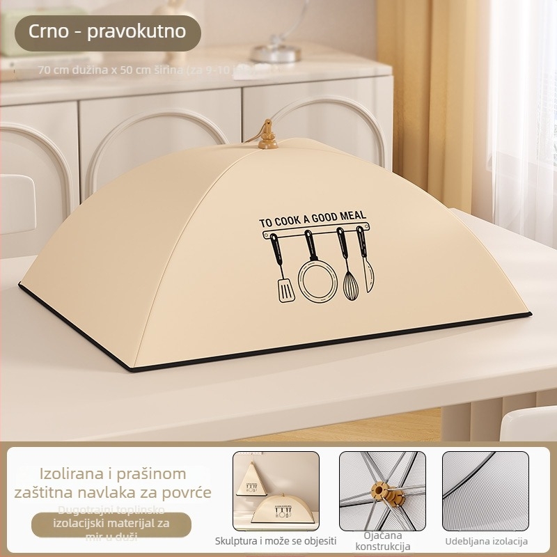 Sklopivi izolirani poklopac za hranu za kućnu upotrebu, model 2025, otporan na prašinu, drži ostatke toplima, toplinska izolacija s aluminijskom folijom + okvir