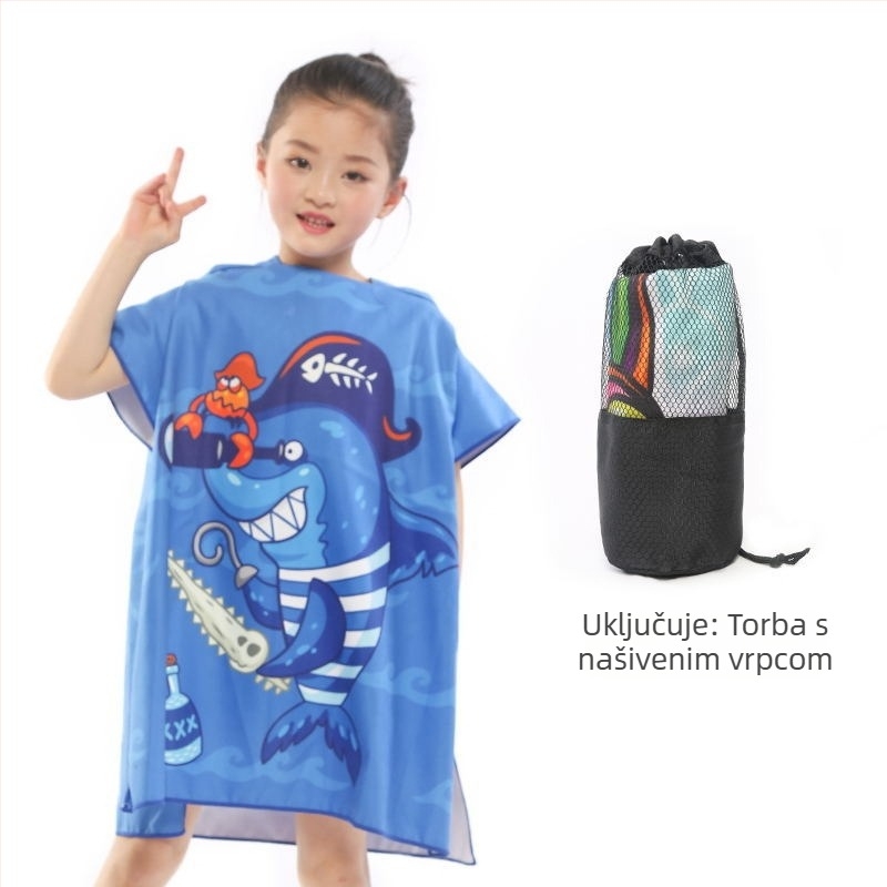 Dječji dvostruki fleece pončo ručnik s kapuljicom, brzo-sušeći plažni ručnik za plivanje i presvlačenje (Marka: Shengchun; Materijal: Blended; Težina: 200 g; Pređa: Core yarn; Prilagodba: Da)