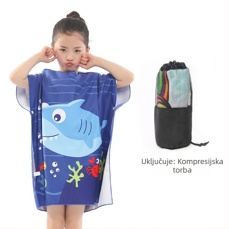 Dječji dvostruki fleece pončo ručnik s kapuljicom, brzo-sušeći plažni ručnik za plivanje i presvlačenje (Marka: Shengchun; Materijal: Blended; Težina: 200 g; Pređa: Core yarn; Prilagodba: Da)