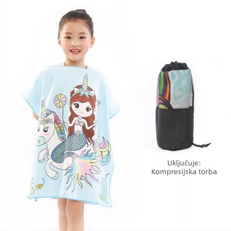 Dječji dvostruki fleece pončo ručnik s kapuljicom, brzo-sušeći plažni ručnik za plivanje i presvlačenje (Marka: Shengchun; Materijal: Blended; Težina: 200 g; Pređa: Core yarn; Prilagodba: Da)