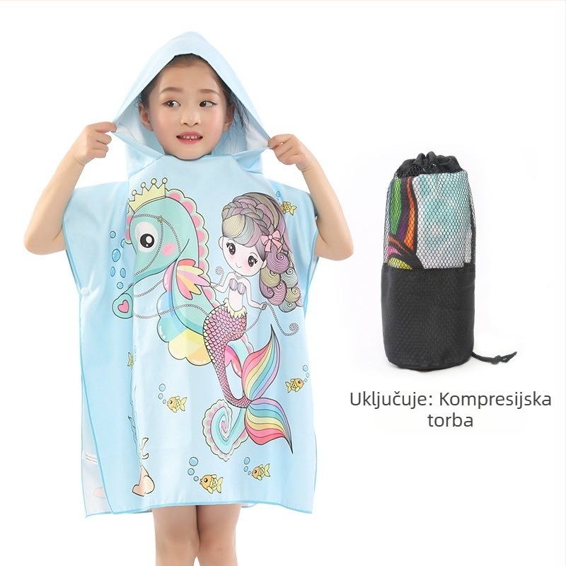 Dječji dvostruki fleece pončo ručnik s kapuljicom, brzo-sušeći plažni ručnik za plivanje i presvlačenje (Marka: Shengchun; Materijal: Blended; Težina: 200 g; Pređa: Core yarn; Prilagodba: Da)