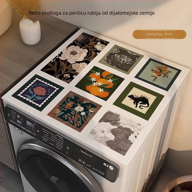Retro podložka protivklizna za perilicu rublja s diatomitom – pogodna za noćni ormarić i mikrovalnu pećnicu, upija, otporna na prljavštinu, jednostavna za čišćenje