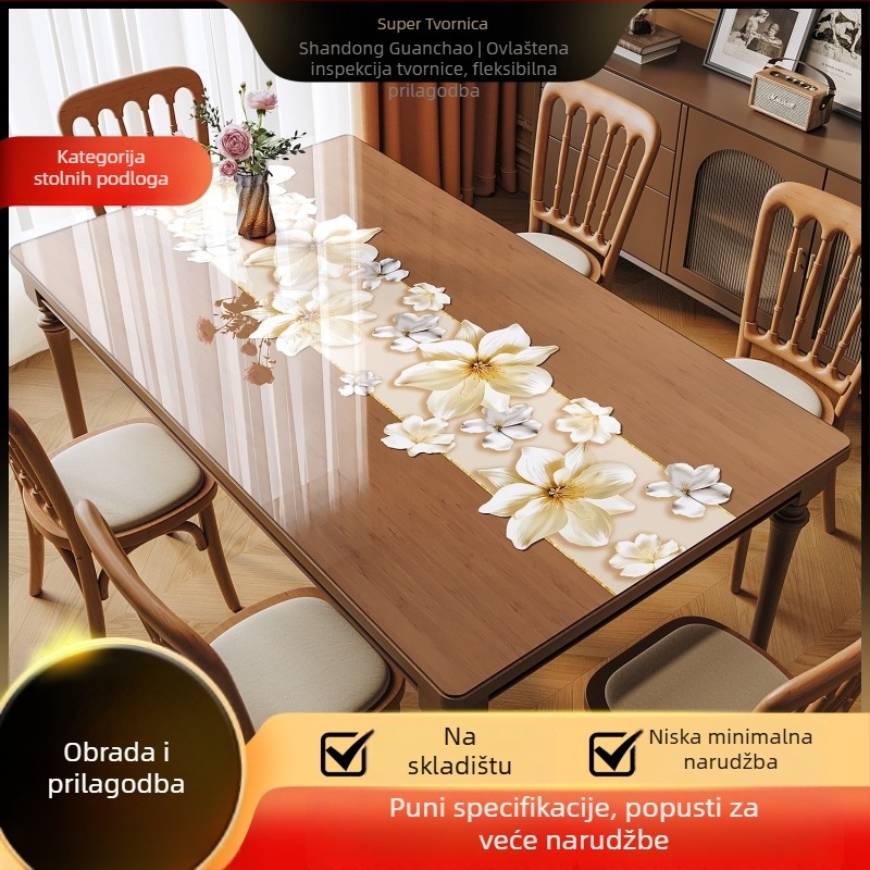 Prozirna PVC stolna podloga - vodootporna, otporna na masnoću, protuklizna, cvjetni uzorak