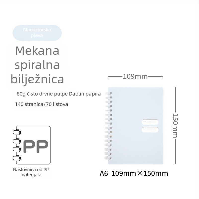 Spiralno povezana bilježnica s mekanom PP koricom, model 833, 140 stranica tekstovnog papira, 80 g/m²