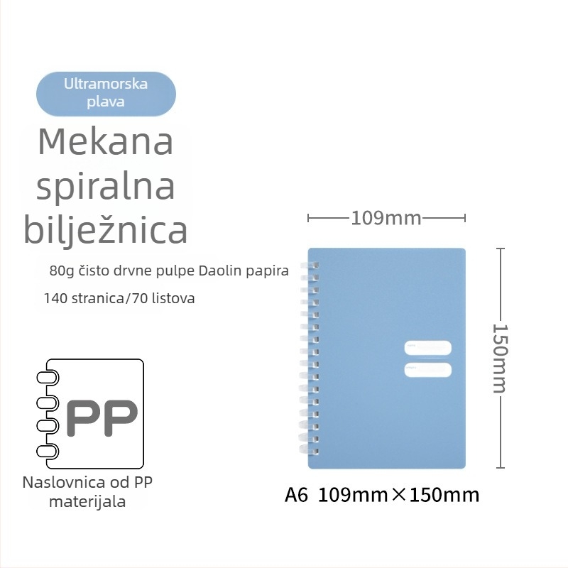 Spiralno povezana bilježnica s mekanom PP koricom, model 833, 140 stranica tekstovnog papira, 80 g/m²