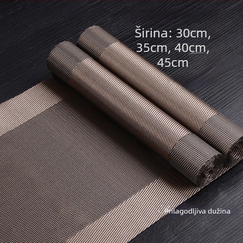 Stolni runner za čajnu ceremoniju, Zen inspiriran, Novi kineski stil, prugasti uzorak, PVC površina, smjesa poliestera 70%/30%