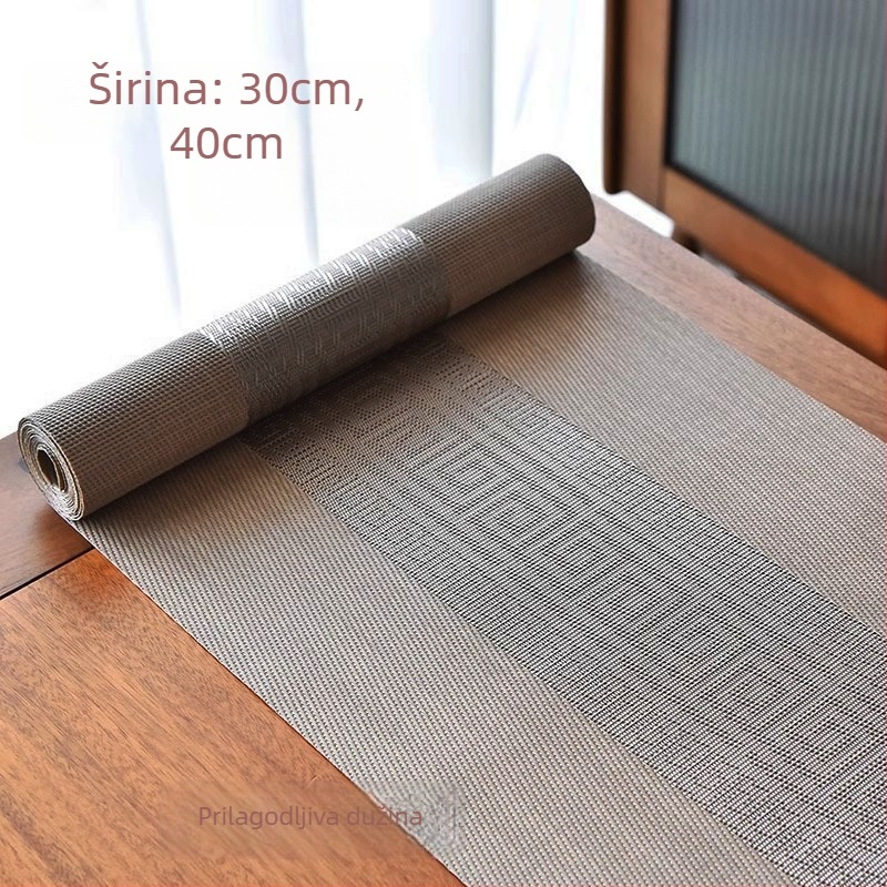 Stolni runner za čajnu ceremoniju, Zen inspiriran, Novi kineski stil, prugasti uzorak, PVC površina, smjesa poliestera 70%/30%