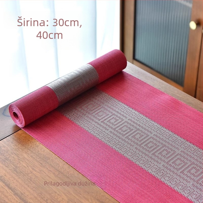 Stolni runner za čajnu ceremoniju, Zen inspiriran, Novi kineski stil, prugasti uzorak, PVC površina, smjesa poliestera 70%/30%