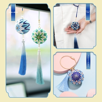 DIY set Temari kugle za šivanje — privjesak za ključeve i vrećica s talismanom za mir, poklon dečku