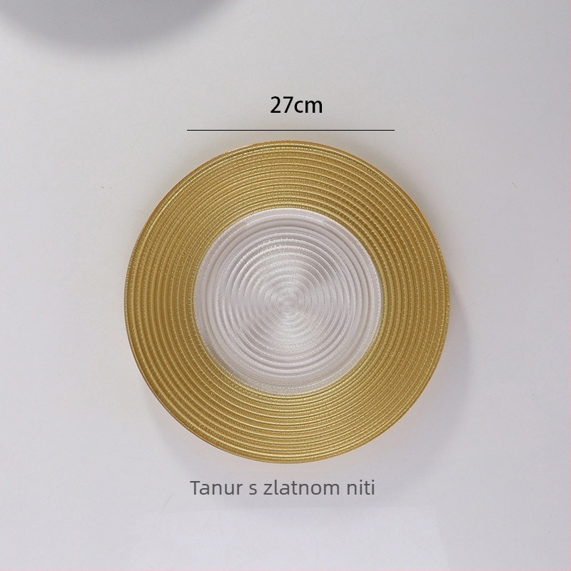 Staklena ploča u europskom stilu s metalnim rubom, okrugla, elektroplatirana površina, hotelska dekoracija