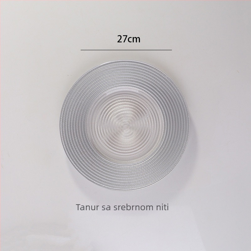 Staklena ploča u europskom stilu s metalnim rubom, okrugla, elektroplatirana površina, hotelska dekoracija