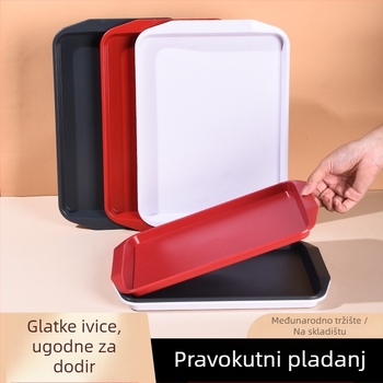 Plastični pravokutni pladanj za posluživanje s dvostrukim ručkama za hotele i restorane, moderni minimalistički stil, tisak logotipa (Materijal: Plastika; Oblik: Pravokutnik; Stil: Moderni minimalistički; Tisak logotipa: Da)