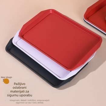 Plastični pravokutni pladanj za posluživanje s dvostrukim ručkama za hotele i restorane, moderni minimalistički stil, tisak logotipa (Materijal: Plastika; Oblik: Pravokutnik; Stil: Moderni minimalistički; Tisak logotipa: Da)