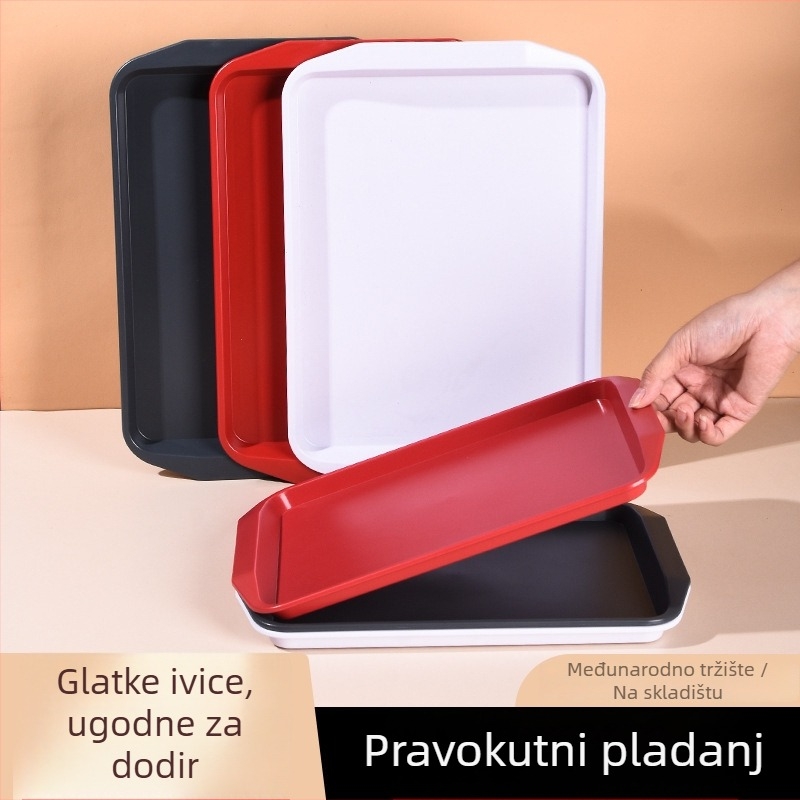Plastični pravokutni pladanj za posluživanje s dvostrukim ručkama za hotele i restorane, moderni minimalistički stil, tisak logotipa (Materijal: Plastika; Oblik: Pravokutnik; Stil: Moderni minimalistički; Tisak logotipa: Da)