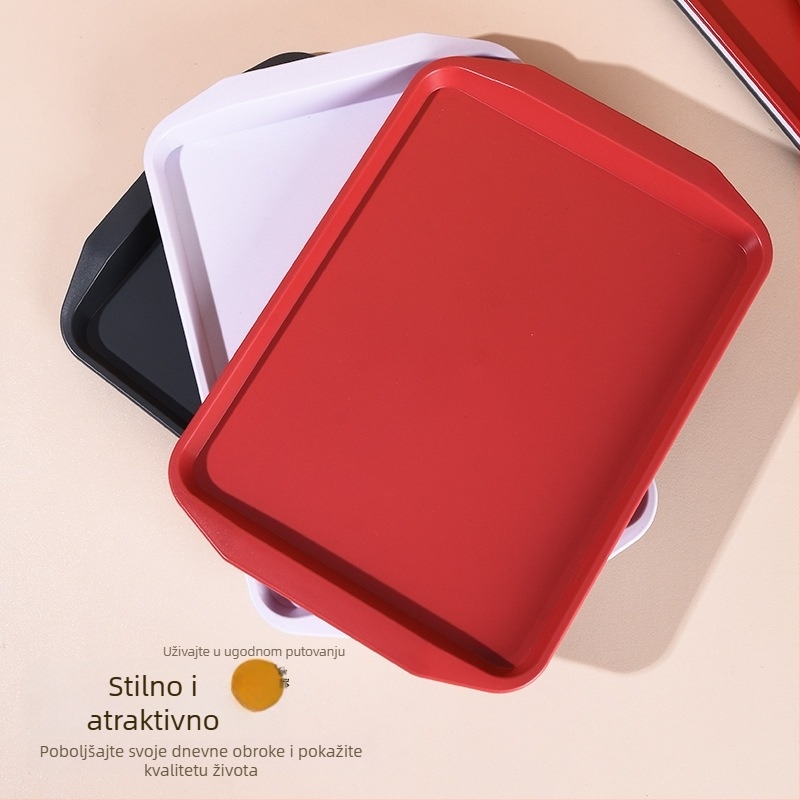 Plastični pravokutni pladanj za posluživanje s dvostrukim ručkama za hotele i restorane, moderni minimalistički stil, tisak logotipa (Materijal: Plastika; Oblik: Pravokutnik; Stil: Moderni minimalistički; Tisak logotipa: Da)