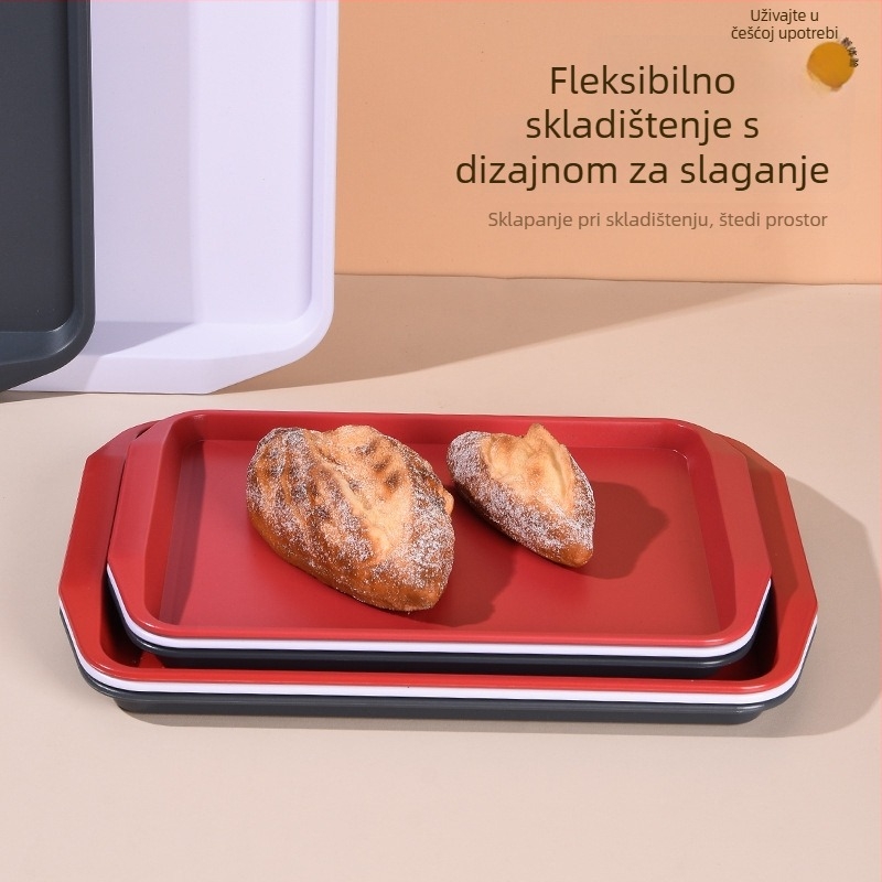 Plastični pravokutni pladanj za posluživanje s dvostrukim ručkama za hotele i restorane, moderni minimalistički stil, tisak logotipa (Materijal: Plastika; Oblik: Pravokutnik; Stil: Moderni minimalistički; Tisak logotipa: Da)