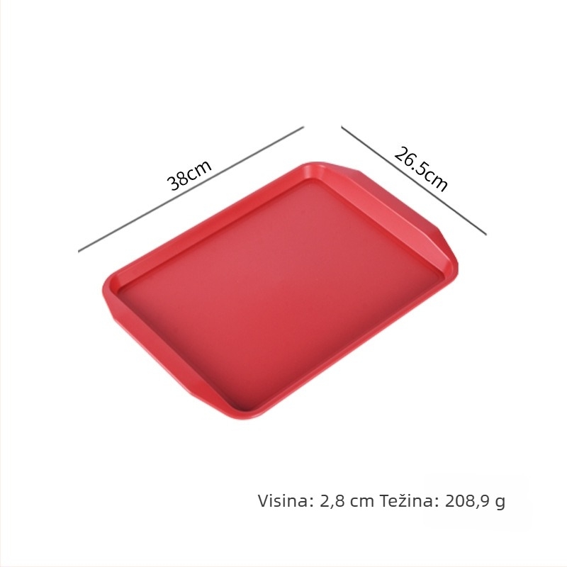 Plastični pravokutni pladanj za posluživanje s dvostrukim ručkama za hotele i restorane, moderni minimalistički stil, tisak logotipa (Materijal: Plastika; Oblik: Pravokutnik; Stil: Moderni minimalistički; Tisak logotipa: Da)