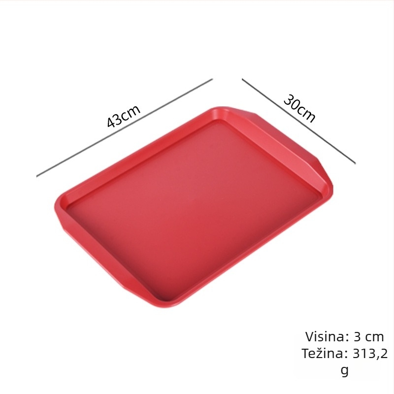 Plastični pravokutni pladanj za posluživanje s dvostrukim ručkama za hotele i restorane, moderni minimalistički stil, tisak logotipa (Materijal: Plastika; Oblik: Pravokutnik; Stil: Moderni minimalistički; Tisak logotipa: Da)