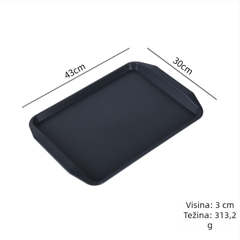 Plastični pravokutni pladanj za posluživanje s dvostrukim ručkama za hotele i restorane, moderni minimalistički stil, tisak logotipa (Materijal: Plastika; Oblik: Pravokutnik; Stil: Moderni minimalistički; Tisak logotipa: Da)