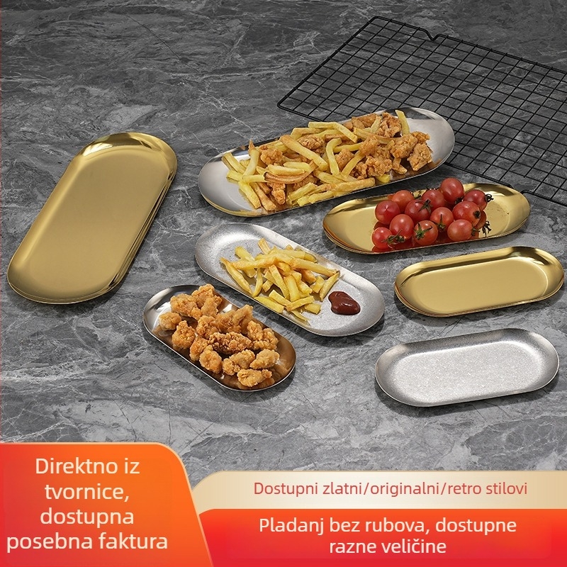 Nordijski stil – ovalni posuda od nehrđajućeg čelika s zlatnom završnicom – retro pladanj za nakit, pladanj za ručnike i pladanj za dim sum