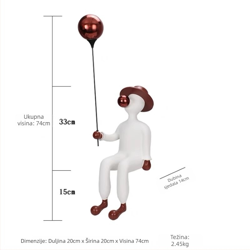 Sjedena skulptura od smole: dječak drži balone i puše mjehuriće, jednostavan i moderan stil; Materijal: smola + nehrđajući čelik; Zanat: Drugo; Poklon: Osobni poklon