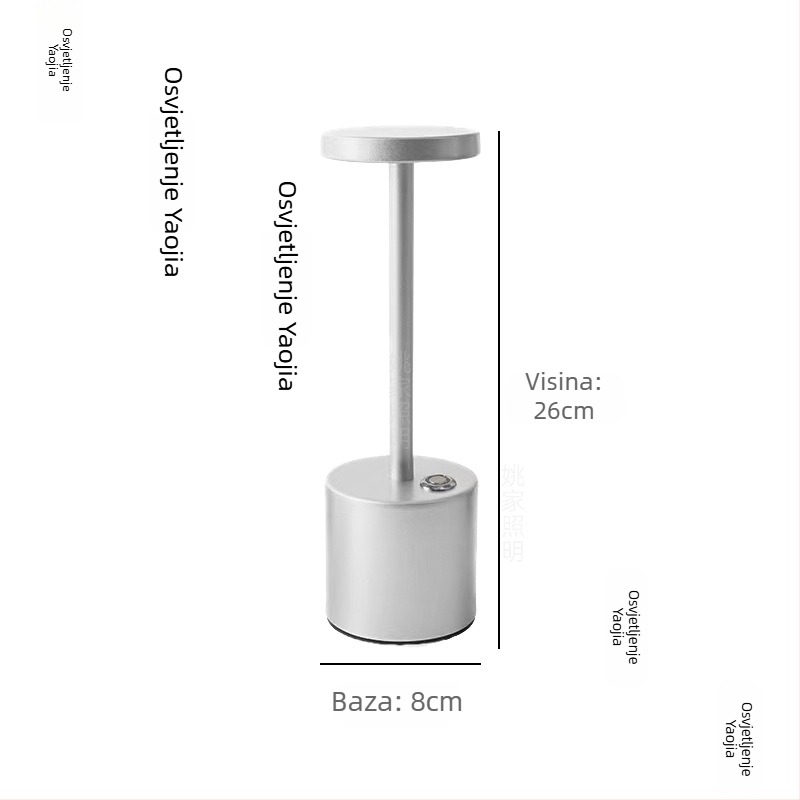 Stolna lampa u I-oblika s metalnim sjenilom, gumb prekidač, ugrađena baterija, napon ≤36V, marka Yao family