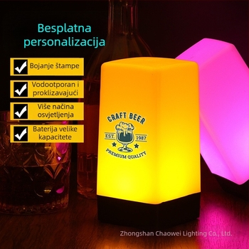 LED punjiva noćna lampica za stol, kvadratni model HT-TD1W020, plastični držač, moderni minimalistički stil, OEM logotip