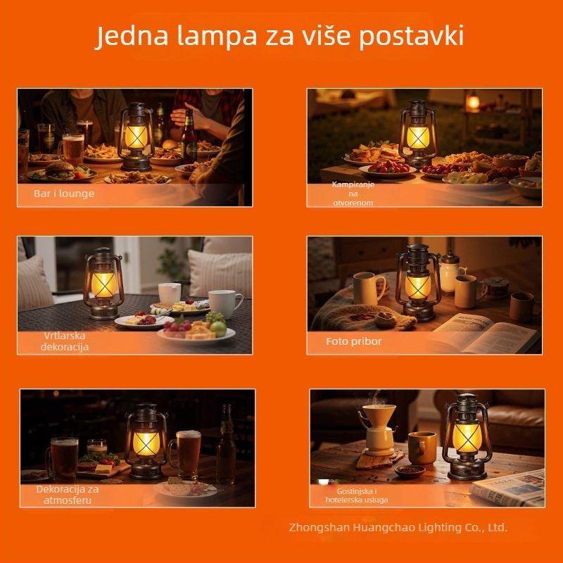 Bar stolna lampa s dizajnom retro fenjera, plastično kućište, model HT-TD1W291, ≤36V, noćna svjetlost, atmosfersko osvjetljenje, DIY ukrasi