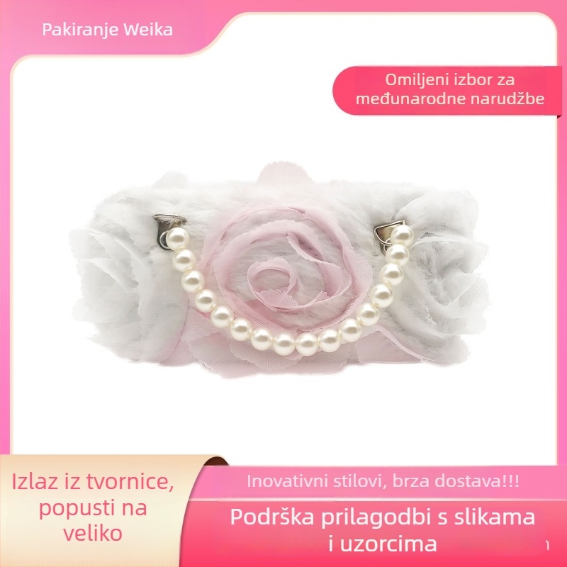 Dječja torbica za nakit s perlama i cvjetnim motivom – platno, vezenje, životinjski motiv, moguć ispis logotipa, Weika